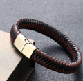 Brown Braided Leather Bracelet Gold Clasp